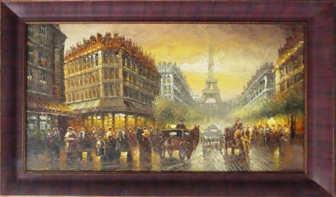 PARISIAN STREET SCENE OIL ON CANVAS AFTER CORTES (1 of 6)