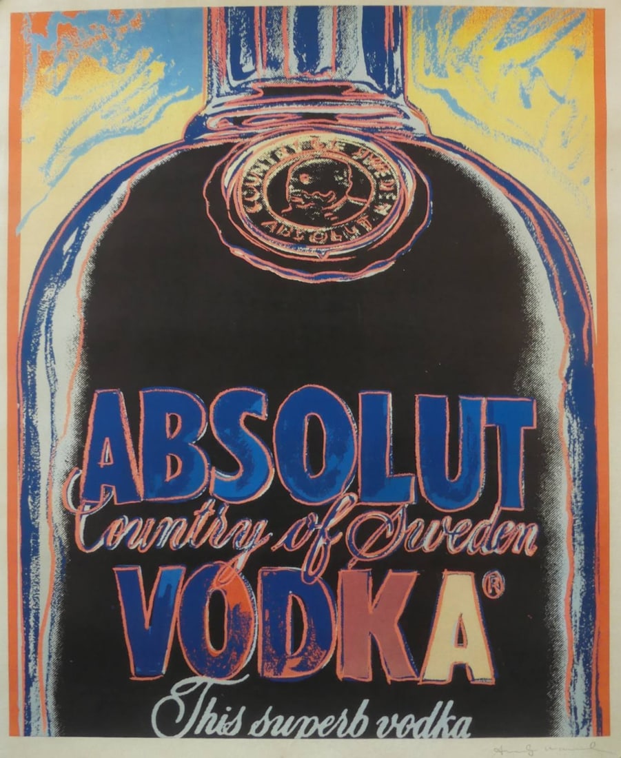 ANDY WARHOL 'ABSOLUT VODKA' SIGNED POSTER: Andy Warhol 'Absolut Vodka' poster. Pencil signed lower right. Sheet measures 45" x 36 1/2".