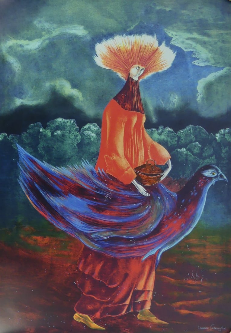 LEONORA CARRINGTON 'MRS. PARTRIDGE' PRINT: Leonora Carrington 'Mrs. Partridge' print in colors. Signed in the plate lower right. Sheet measures 32 3/4" x 23".