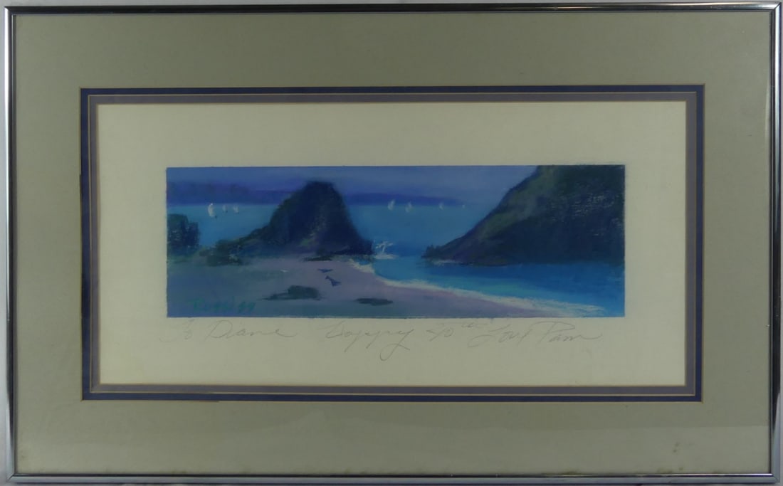 ROSSI 'BEACH SCENE' PASTEL ON PAPER (1 of 6)