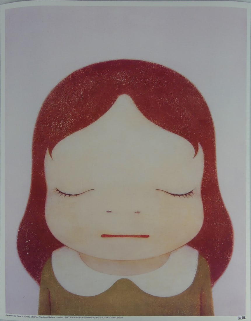 YOSHITOMO NARA COSMIC GIRL EYES SHUT (CLOSED): Yoshitomo Nara 'Cosmic GIrl - Eyes Shut' print in colors. Marked to lower margin. Sheet measures 20 1/4" x 16 1/8".
