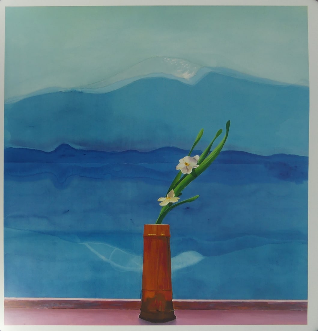 DAVID HOCKNEY 'MOUNT FUJI & FLOWERS' OFFSET LITHO: David Hockney 'Mount Fuji & Flowers' offset lithograph. Sheet measures 31" x 25".