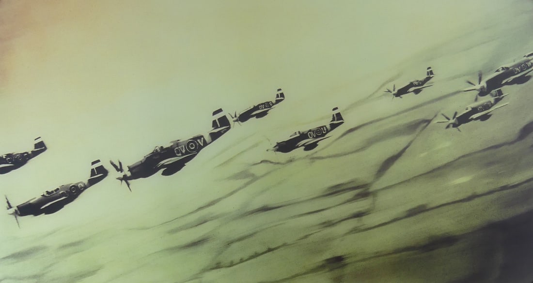 GERHARD RICHTER 'MUSTANG-STAFFEL': Gerhard Richter 'Mustang-Staffel (Mustang Squadron)' print in colors. Sheet measures 36" x 19 1/2".