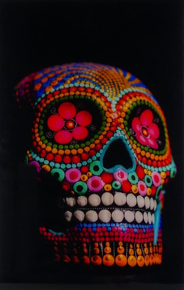MEXICAN SUGAR SKULL ART GLASS PRINT: Mexican sugar skull print on tempered glass. Measures 43 1/2" x 27 1/2" x 1".