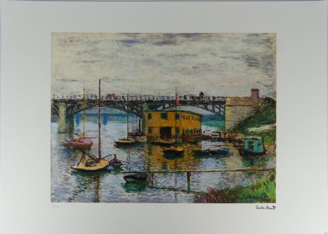 CLAUDE MONET 'THE BRIDGE AT ARGENTEUIL' LITHOGRAPH: Claude Monet 'The Bridge at Argenteuil' lithograph. Signed in the plate lower right. Numbered in pencil 12/250 and holds blindstamp lower left. Sheet measures 27 5/8" x 19 5/8".