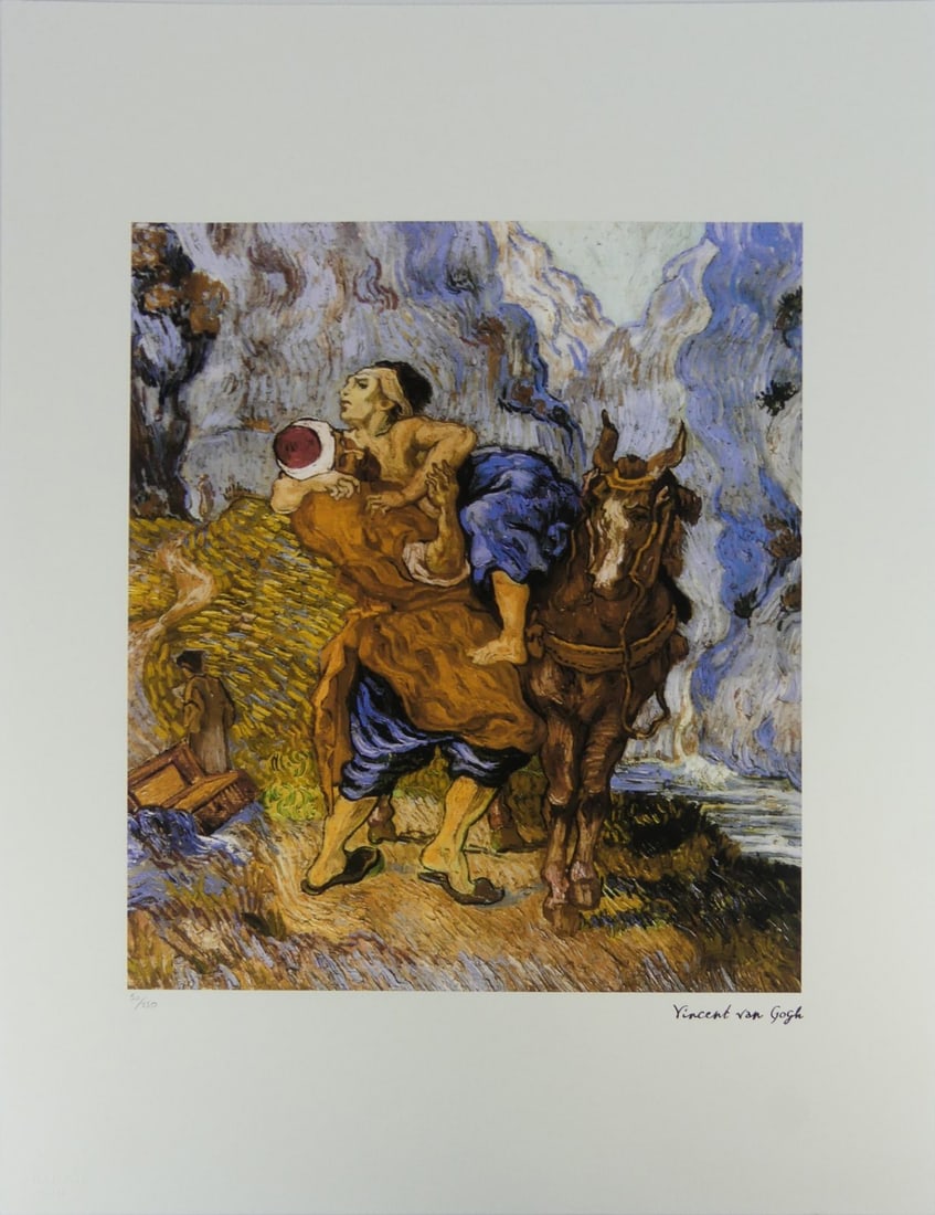 VINCENT VAN GOGH 'GOOD SAMARITAN' LITHOGRAPH: Vincent Van Gogh 'The Good Samaritan' lithograph. Signed in the plate lower right. Numbered in pencil 30/250 and holds blindstamp lower left. Sheet measures 27 5/8" x 19 5/8".