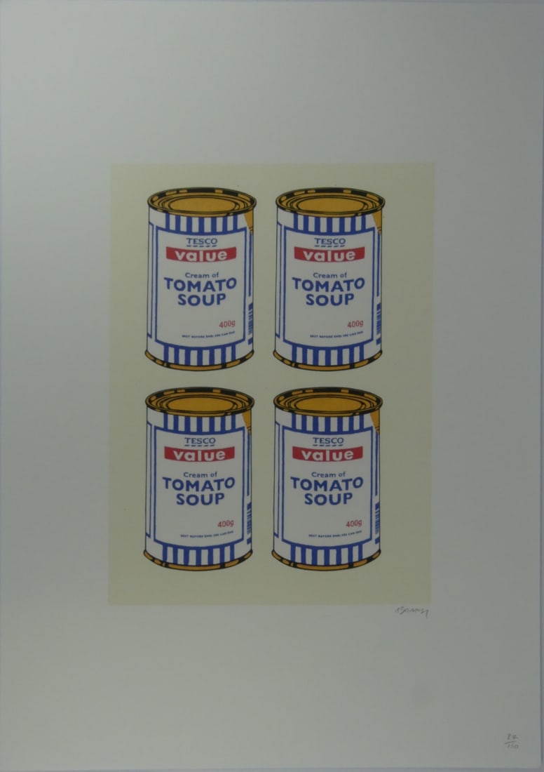 BANKSY 'TESCO SOUP CAN' LITHOGRAPH: Banksy 'Tesco Soup Can' lithograph. Signed and numbered in pencil 87/150 lower right. Holds blindstamps to lower edge. Sheet measures 27 5/8" x 19 5/8".