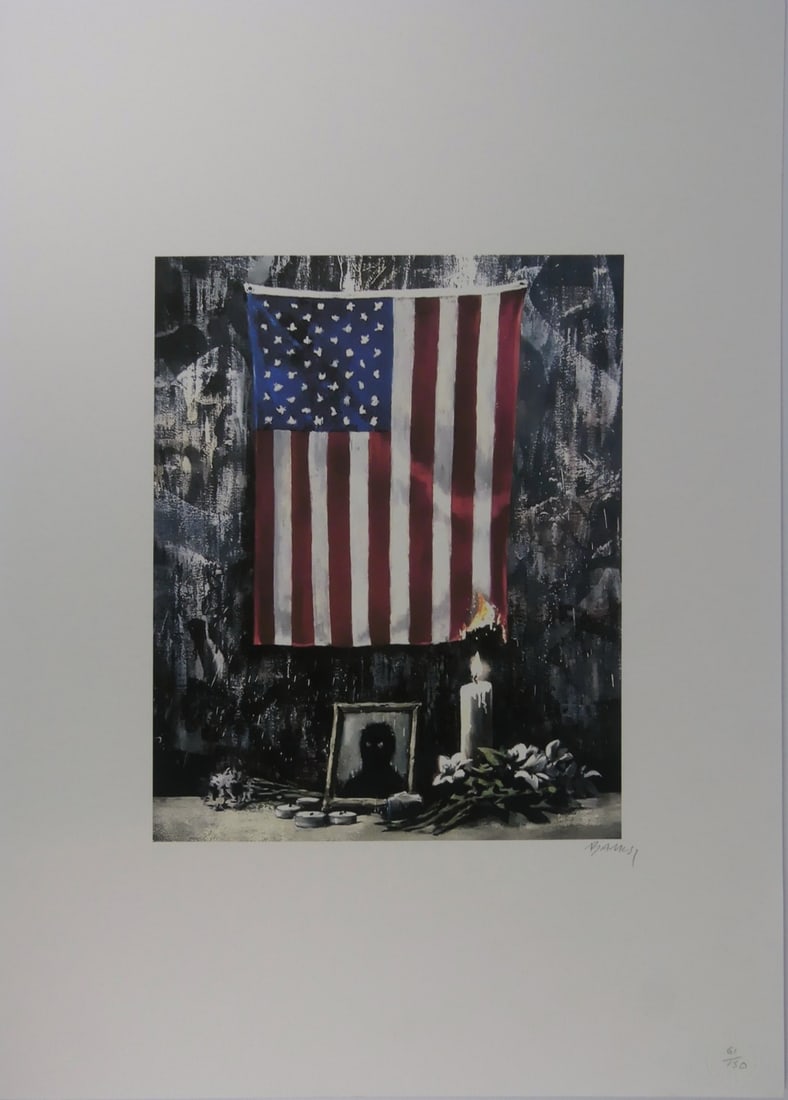 BANKSY 'BLM TRIBUTE' LITHOGRAPH: Banksy 'Black Lives Matter Tribute' lithograph. Signed and numbered in pencil 61/150 lower right. Holds blindstamps to lower edge. Sheet measures 27 5/8" x 19 5/8".