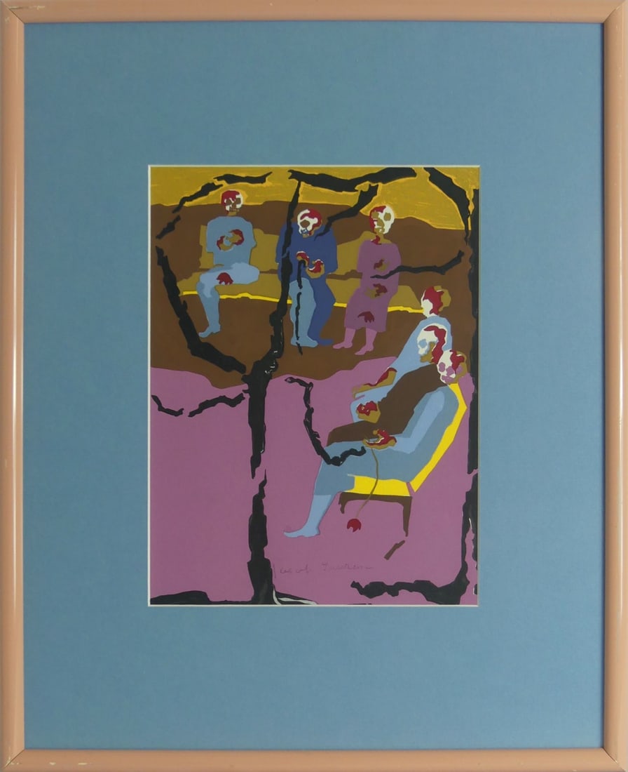 JACOB LAWRENCE 'HIROSHIMA' SIGNED SCREENPRINT: Jacob Lawrence 'Hiroshima' screenprint. Pencil signed to lower edge. Viewable measures 11 3/4" x 8 7/8". Frame measures 21" x 17".