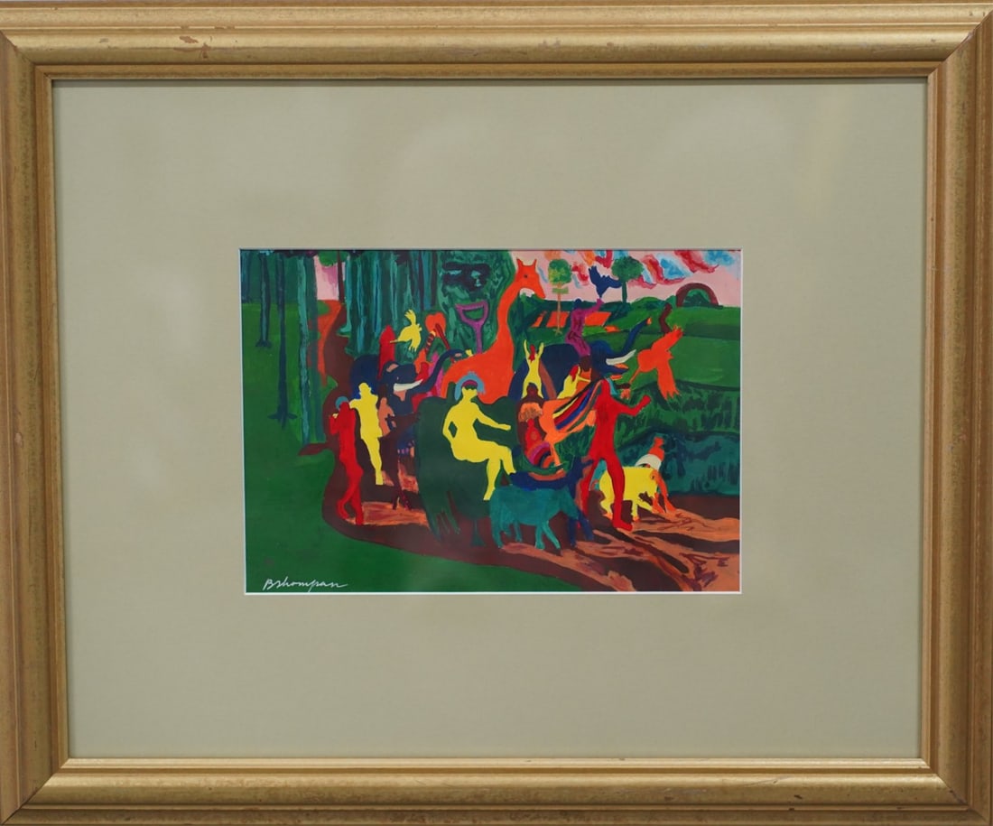 BOB THOMPSON STYLE MIXED MEDIA PAINTING ON PAPER (1 of 4)