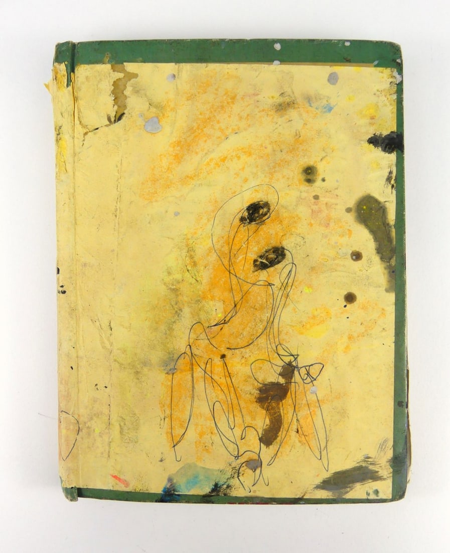 PURVIS YOUNG OUTSIDER ART BOOK w COA: Purvis Young Outsider Art mixed media sketch book with paintings and drawings. Contains sixteen works of art measuring approximately 10 3/4" x 8 1/4" plus images to covers. Book measures 9 1/4" x 7 1/