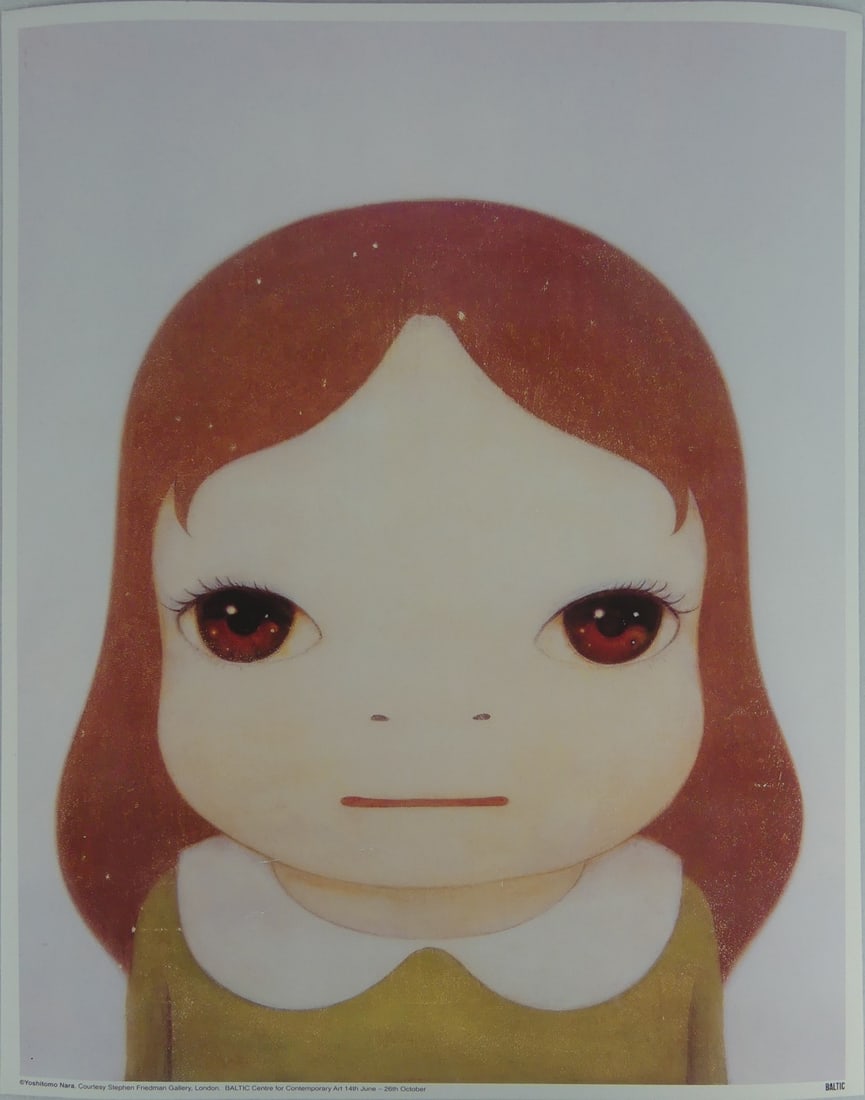 YOSHITOMO NARA COSMIC GIRL EYES OPEN: Yoshitomo Nara 'Cosmic GIrl - Eyes Open' print in colors. Marked to lower margin. Sheet measures 20 1/4" x 16 1/8".