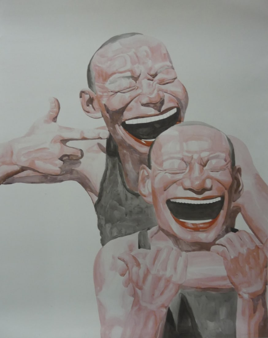 YUE MINJUN 'SMILE-ISM No. 14': You Minjun 'Smile-Ism No. 14' print in colors on wove paper. Signed in the plate lower right. Sheet measures 43 3/4" x 34 3/4".