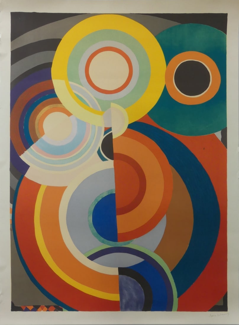 SONIA DELAUNAY 'AUTOMNE': Sonia Delaunay 'Automne' print in colors on wove paper. Signed in the plate lower right. Sheet measures 43" x 31 3/4".