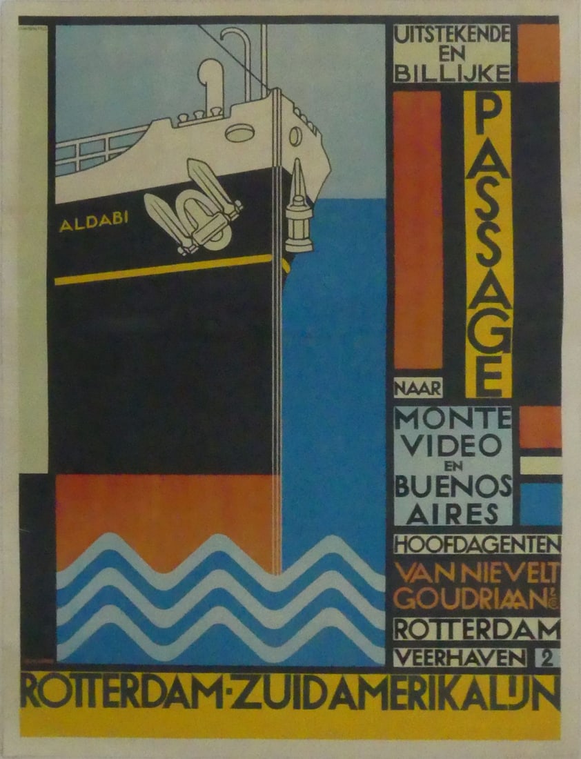 WILLAM GISPEN 'HOLLAND - SOUTH AMERICA' POSTER: Willam Gispen 'Holland - South America' reprint poster. Mounted to canvas. Sheet measures 32 1/8" x 24 5/8".