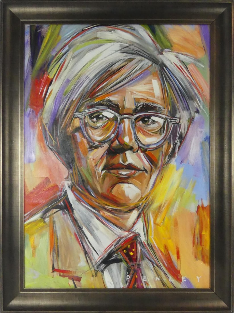 STEVE PENLEY 'ANDY WARHOL' ACRYLIC ON CANVAS: Steve Lyall Penley (American, b. 1964) acrylic painting on canvas. Titled 'Andy Warhol'. Signed lower right. Includes documentation from Lizzy Raye Gallery, Atlanta, GA. Viewable measures 41 3/4" x 29