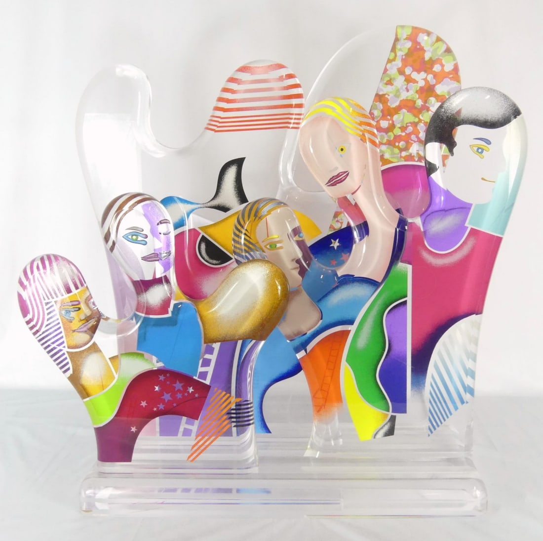 YANKEL GINZBURG 'EMERGING' ACRYLIC SCULPTURE: Yankel Ginzburg (Israeli/ American, b. 1945) screenprinted acrylic / lucite sculpture. Includes base plus four standing pieces that can be rearranged or moved. Signed and numbered 44/99 to base. Measu