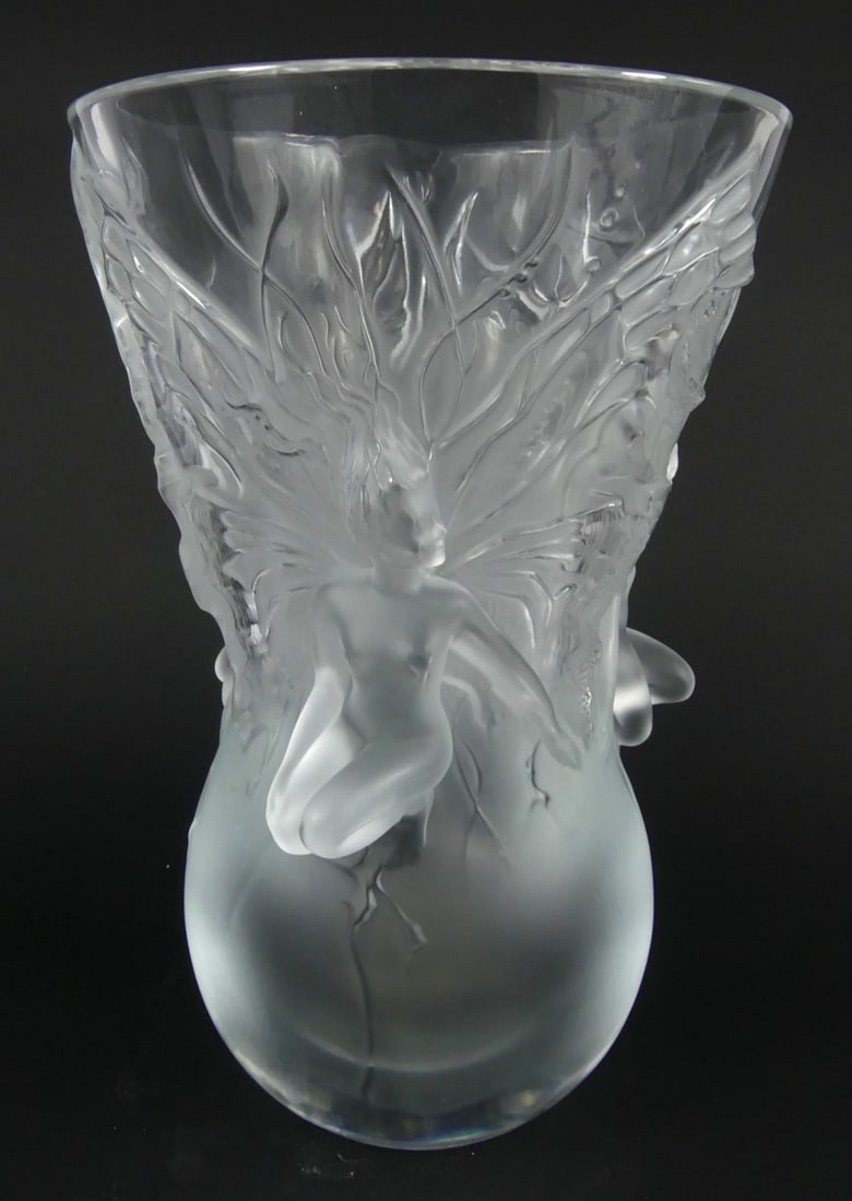 LALIQUE 'FAIRY' FROSTED CRYSTAL VASE (1 of 10)