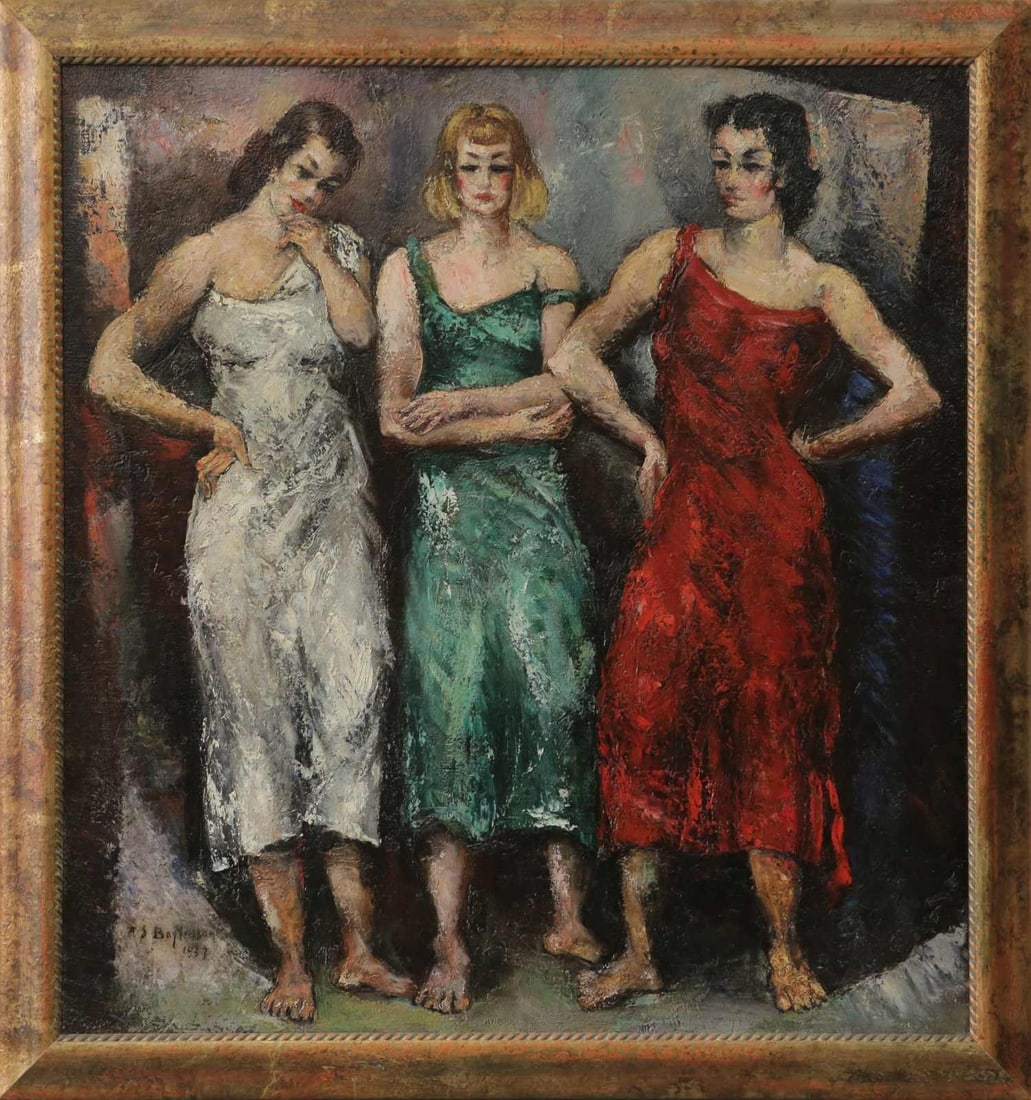 ABRAHAM BAYLINSON 'LADIES OF THE NIGHT' OIL CANVAS (1 of 10)