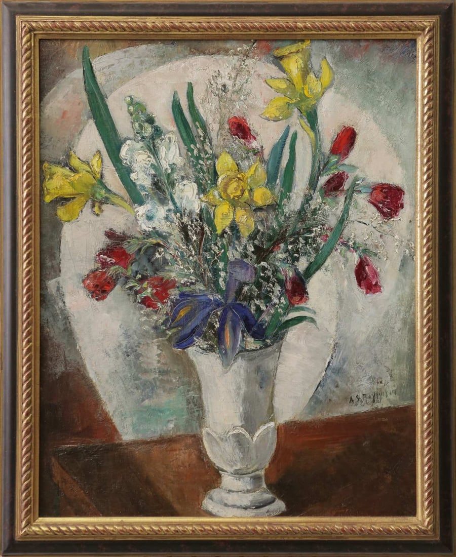 ABRAHAM BAYLINSON 'FLOWERS' OIL PAINTING ON CANVAS (1 of 6)