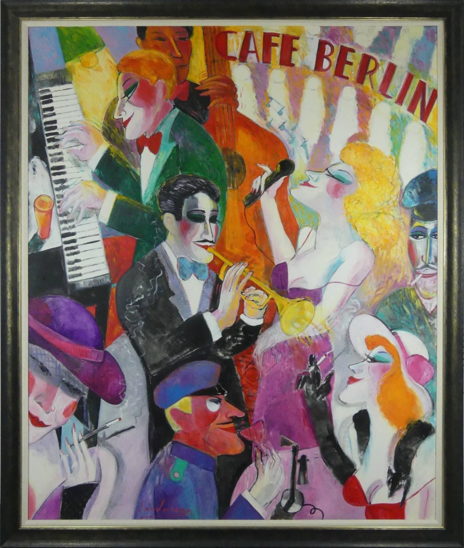 EARL LINDERMAN 'CAFE BERLIN' OIL PAINTING / CANVAS (1 of 9)