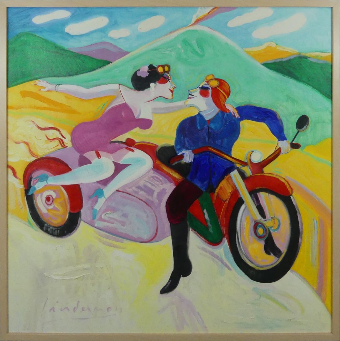 EARL LINDERMAN 'LOVERS ON MOTORCYCLE' OIL / CANVAS (1 of 6)