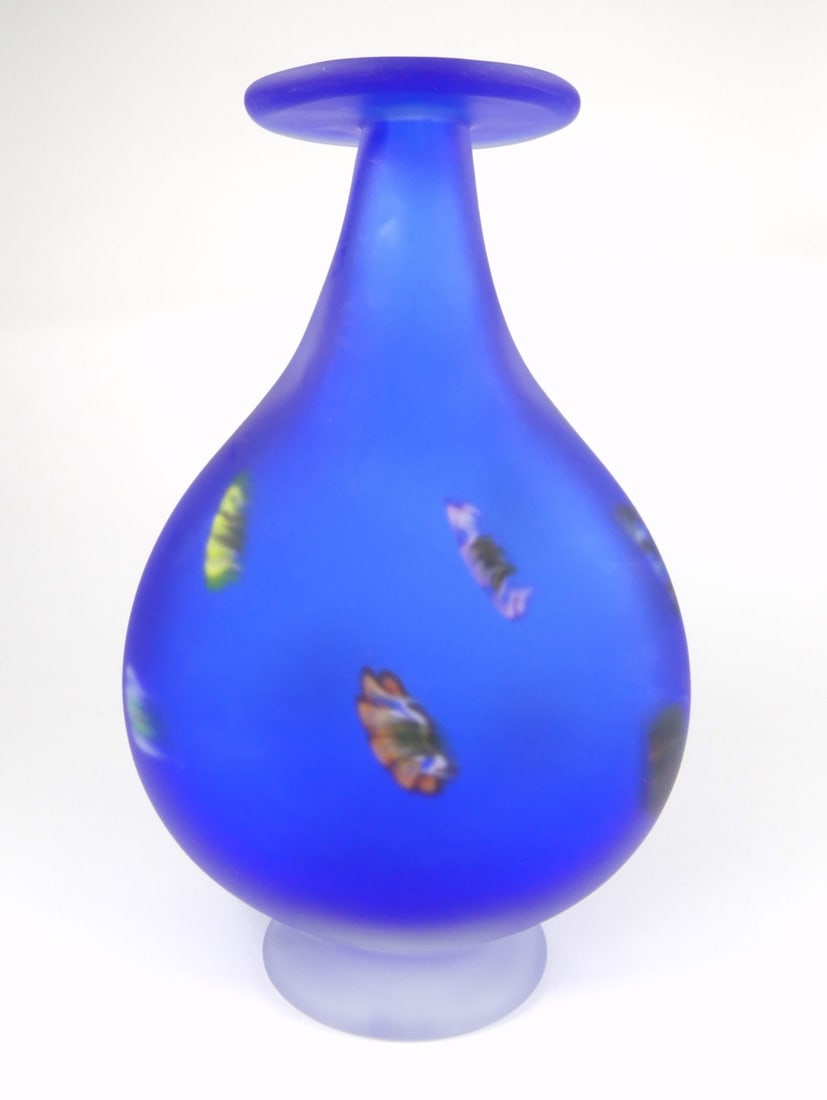 MURANO MILLEFIORI ROSES BLUE ART GLASS VASE (1 of 9)