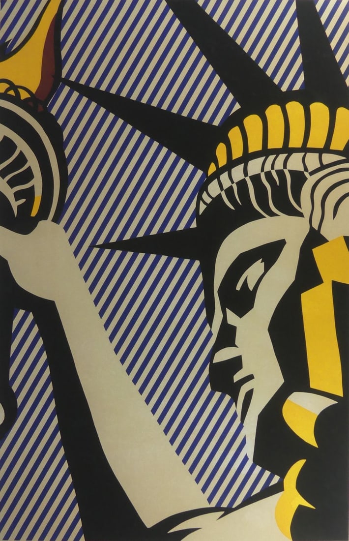 ROY LICHTENSTEIN 'I LOVE LIBERTY' LITHOGRAPH: After Roy Lichtenstein 'I Love Liberty' color lithograph on wove paper. Pencil signed lower right. Sheet measures 41 3/4" x 26 3/4".