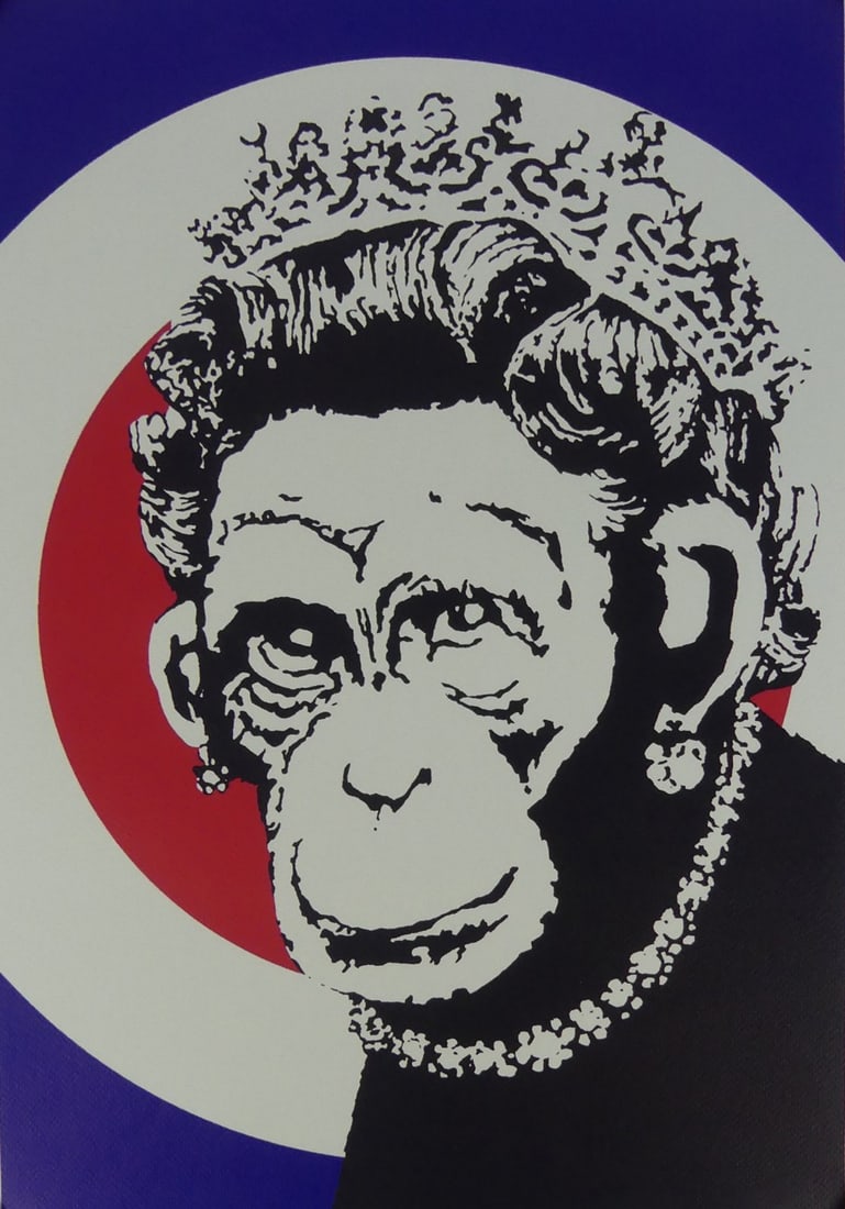 BANKSY 'MONKEY QUEEN' LITHOGRAPH: Banksy 'Monkey Queen' lithograph on wove paper. Unsigned. Sheet measures 19 3/8" x 13 1/2".