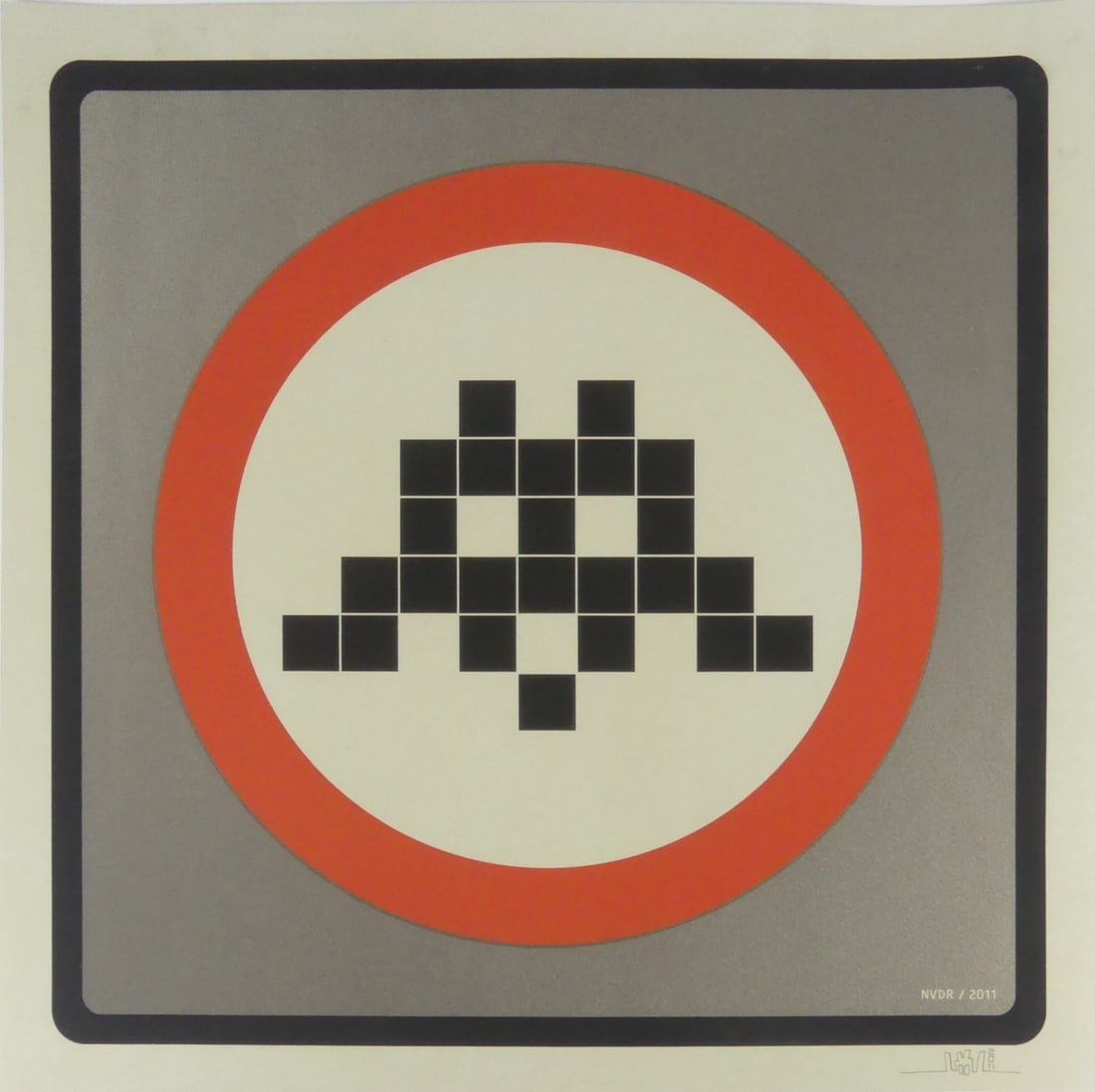 INVADER 'WARNING INVADER': Invader 'Warning Invader' print in colors on wove paper, aside from the edition of 125. Signed in the plate to lower right margin. Sheet measures 21" x 21".