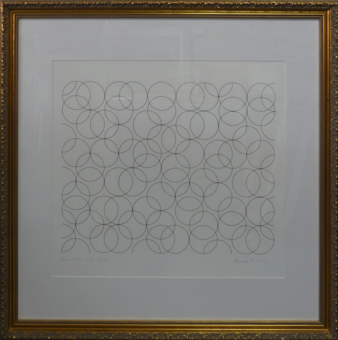 BRIDGET RILEY 'COMPOSITION WITH CIRCLES' SIGNED: Bridget Riley 'Composition with Circles 5' print, aside from the edition of 75. Pencil signed lower right. Viewable measures 25 3/4" x 24". Frame measures 38" x 38" x 1 1/4".