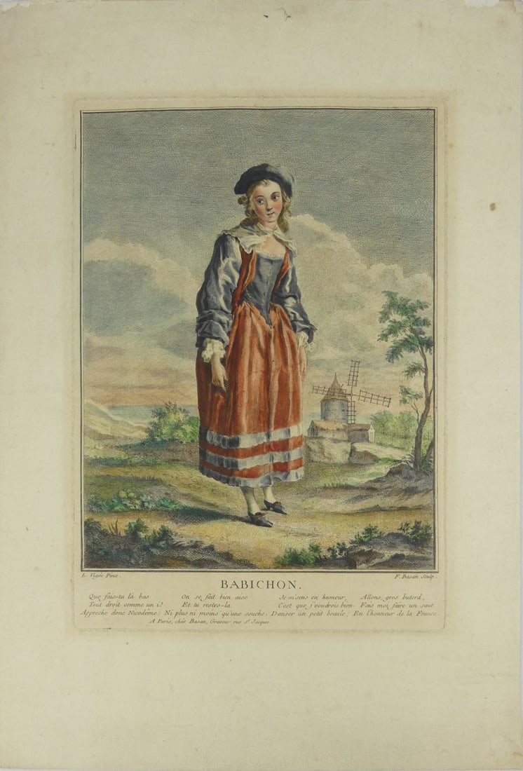 PIERRE FRANCOIS BASAN 'BABICHON' COLORED ENGRAVING (1 of 5)