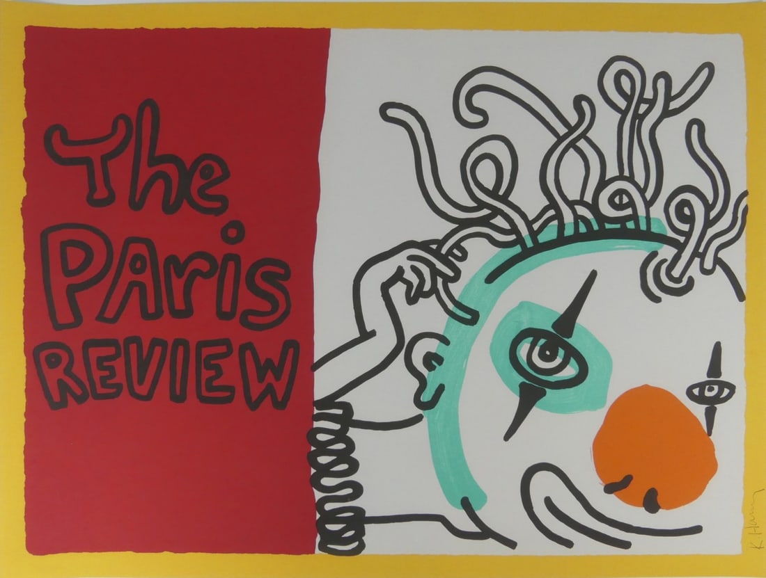 KEITH HARING 'THE PARIS REVIEW' SIGNED: Keith Haring 'The Paris Review' offset lithograph. Pencil signed lower right. Sheet measures 31 7/8" x 24".