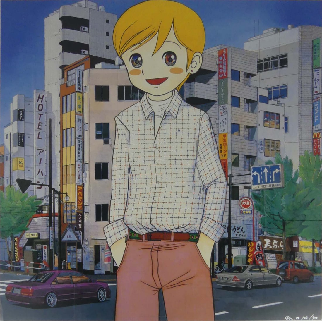 MR. 'THE BOY WHO CAME TO IKEBUKURO' LITHOGRAPH: Mr. (Japanese, b.1969) 'The Boy Who Came to Ikebukuro' offset lithograph in colors. Hand signed, dated 2008 and numbered 24/300 lower right. Sheet measures 23 5/8" x 23 5/8".