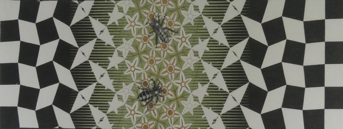 M.C. ESCHER 'METAMORPHOSIS' OFFSET LITHOGRAPH: Maurits Cornelis Escher single panel from 'Metamorphosis' offset lithograph after the original plate. Signed in the plate lower left Sheet measures 29 3/4" x 10 1/2".