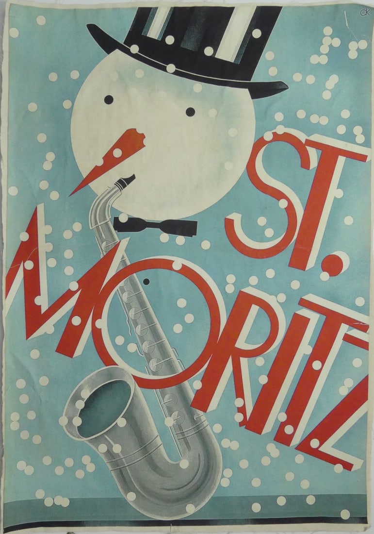 ST MORITZ SWISS SNOWMAN PLAYING SAXOPHONE POSTER (1 of 5)