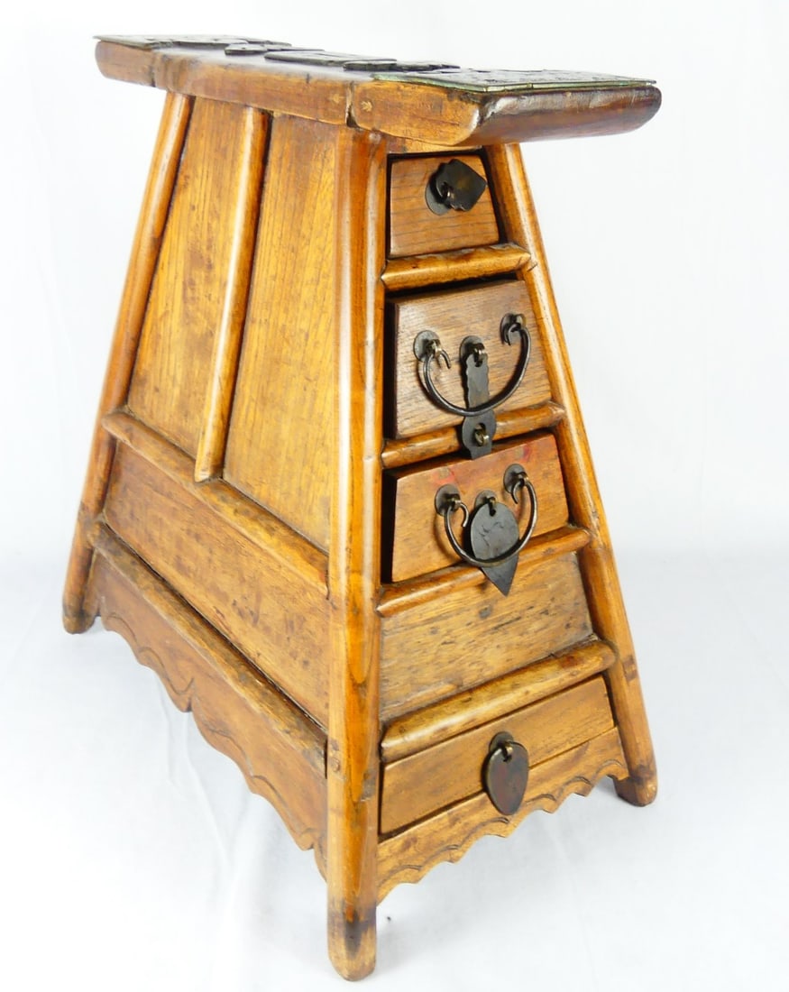 ANTIQUE CHINESE TAPERED BARBERS STOOL w DRAWERS (1 of 8)