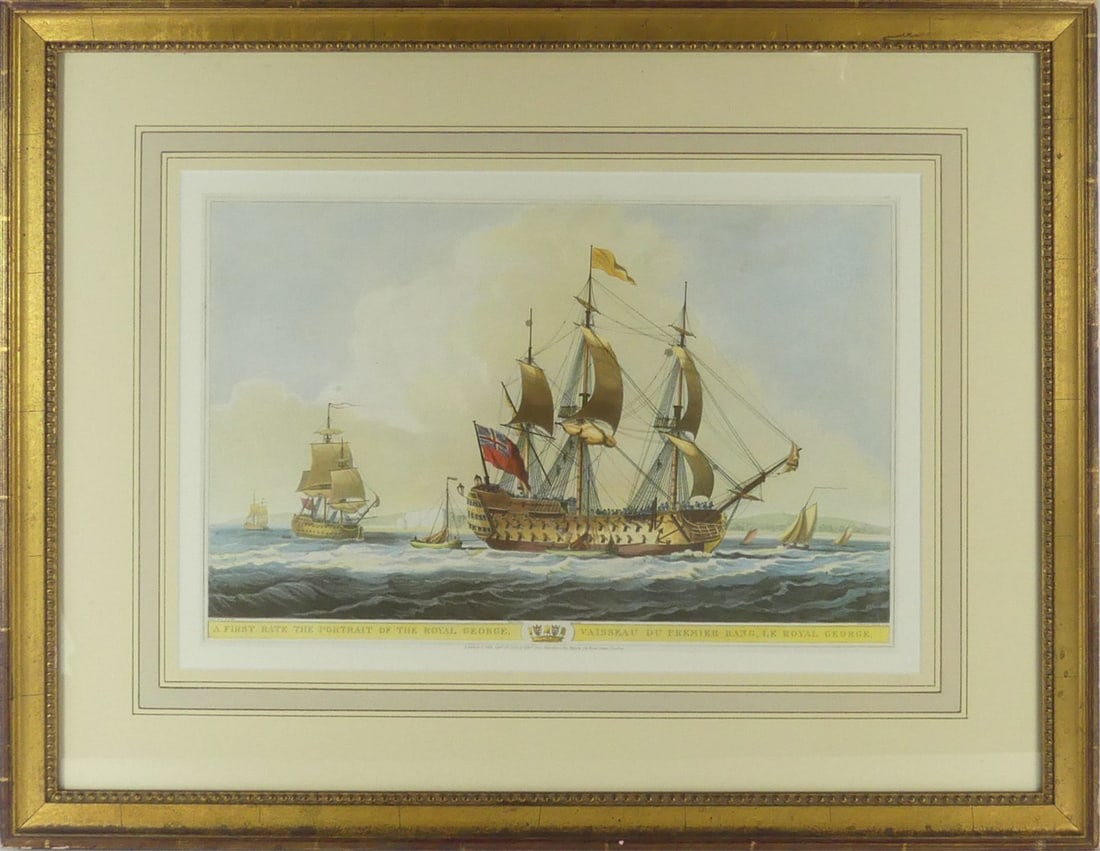 FIRST RATE PORTRAIT OF THE ROYAL GEORGE: First Rate Portrait of the Royal George framed print. Viewable measures 17 3/8" x 11 1/4". Frame measures 25 3/4" x 20" x 1".