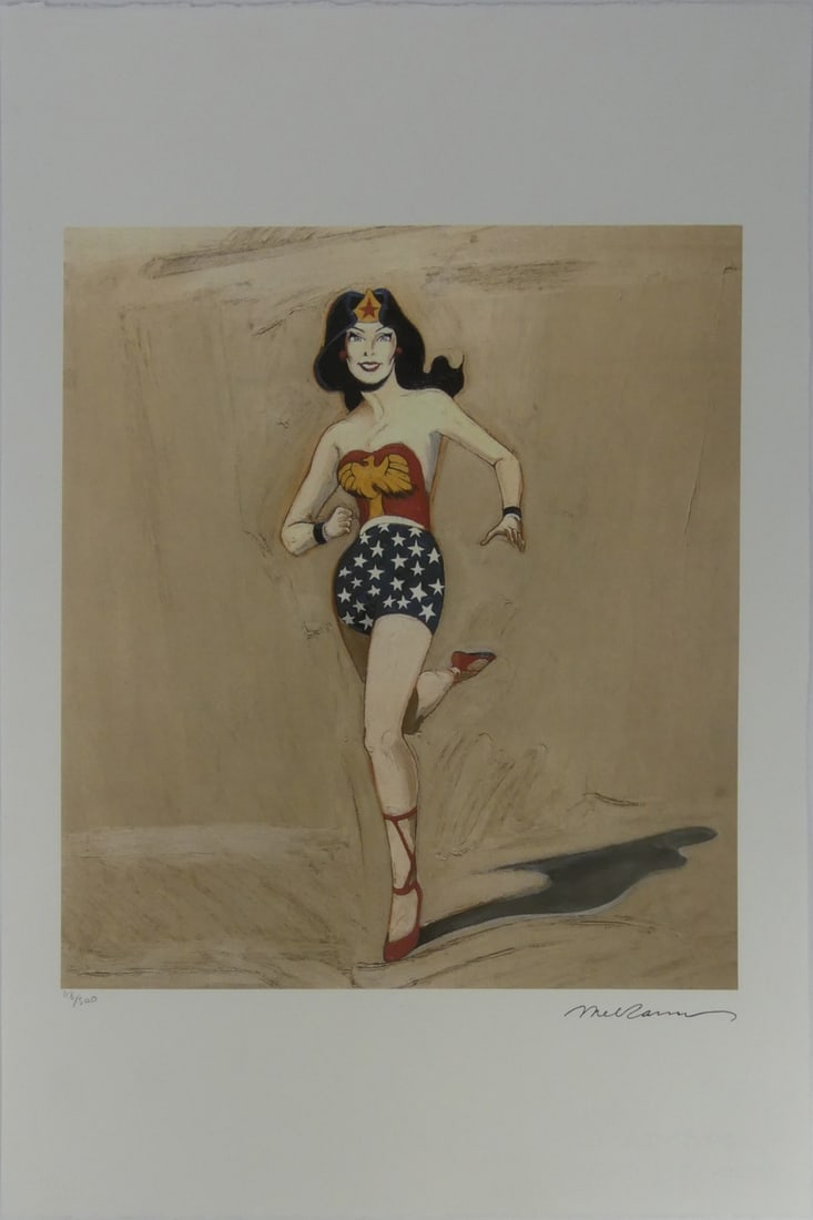 MEL RAMOS 'WONDER WOMAN' LITHOGRAPH: Mel Ramos 'Wonder Woman' lithograph. Signed in the plate and holds watermark lower right. Numbered in pencil 118/500 and holds blindstamp lower left. Sheet measures 22 1/2" x 15".
