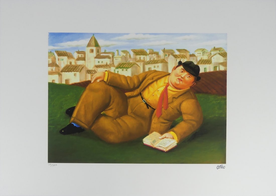 FERNANDO BOTERO 'MAN WITH A BOOK' LITHOGRAPH: Fernando Botero 'Man With A Book' lithograph. Signed in the plate lower right. Numbered in pencil 36/300 and holds blindstamp lower left. Sheet measures 25 5/8" x 19 5/8".