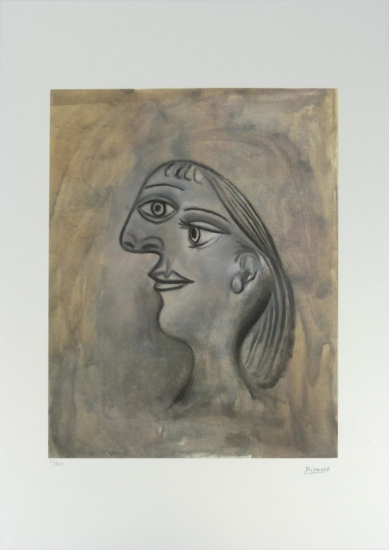 PABLO PICASSO 'PORTRAIT OF SYLVETTE DAVID' LITHO: Pablo Picasso 'Portrait of Sylvette David' lithograph. Signed in the plate lower right. Numbered in pencil 38/200 and holds blindstamp lower left. Marked Copyright Foundation Pablo Picasso to verso. I