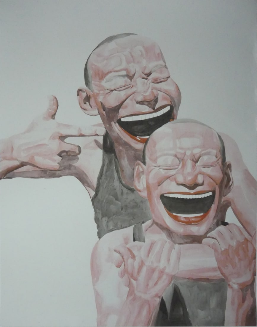 YUE MINJUN 'SMILE-ISM No. 14': Yuu Minjun 'Smile-Ism No. 14' print in colors on wove paper. Signed in the plate lower right. Sheet measures 43 3/4" x 34 3/4".