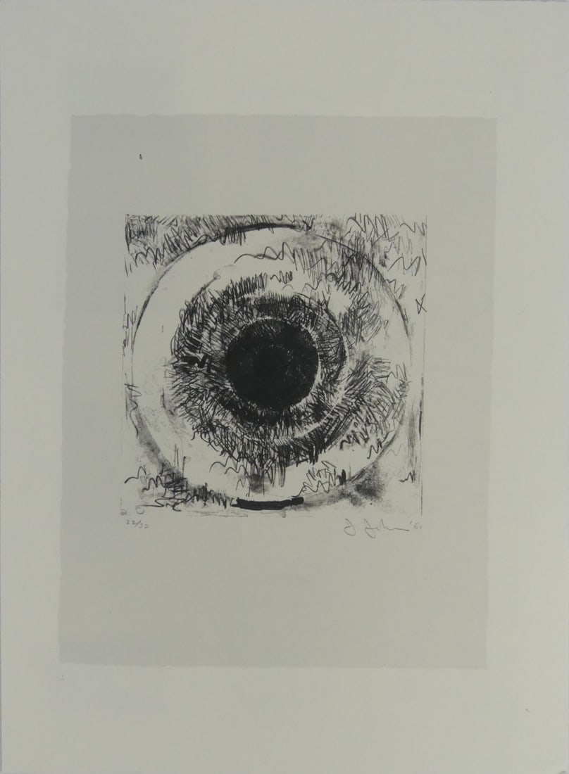 JASPER JOHNS 'TARGET' OFFSET: Jasper Johns 'Target' offset print. Signed and numbered in the plate. Mounted to cardstock. Measures 12 1/2" x 9 1/4".