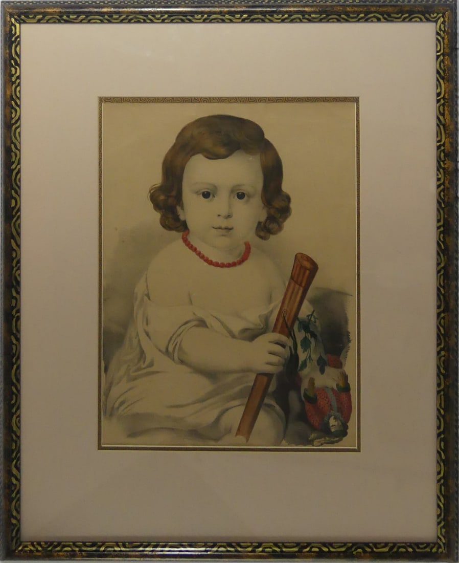 CURRIER & IVES 'GRANDPAPA'S CANE' HAND COLORED: Currier & Ives 'Grandpapa's Cane' hand colored lithograph. Viewable measures 18 1/4" x 13 1/4". Frame measures 30" x 24 1/2" x 1".