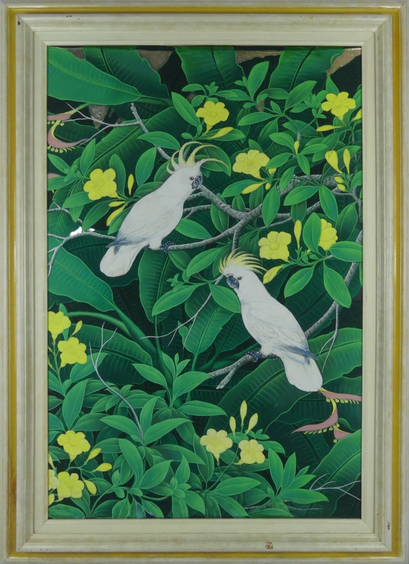 BALINESE 'COCKATOOS' PAINTING SIGNED (1 of 7)