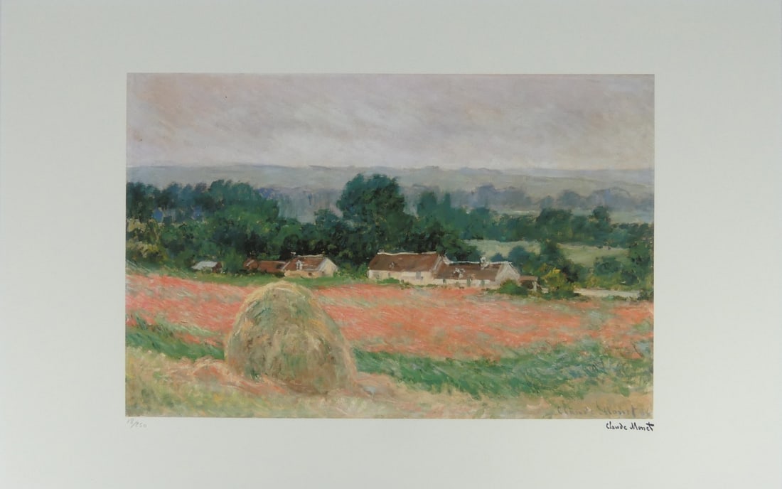 CLAUDE MONET 'HAYSTACK AT GIVERNY' LITHOGRAPH: Claude Monet 'Haystack at Giverny' lithograph. Signed in the plate lower right. Numbered in pencil 18/250 and holds blindstamp lower left. Sheet measures 27 5/8" x 19 5/8".