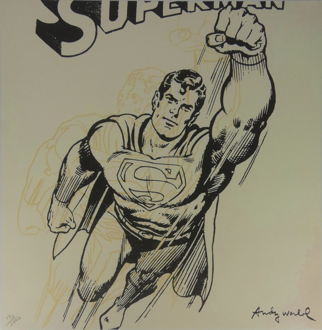 ANDY WARHOL 'SUPERMAN' LITHOGRAPH: Andy Warhol 'Superman' lithograph. Signed in the plate lower right. Numbered in pencil 136/2400 lower left. Stamped to verso. Sheet measures 23 1/2" x 23 1/3".