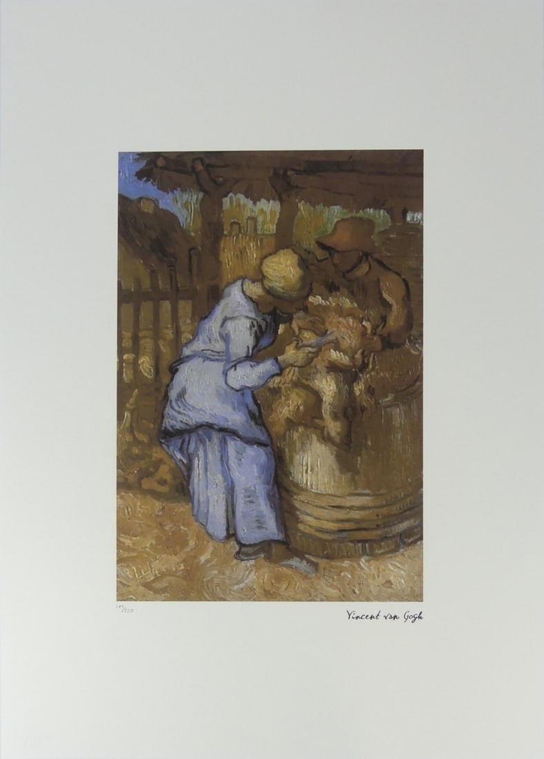 VINCENT VAN GOGH 'THE SHEEP SHEARERS' LITHOGRAPH: Vincent van Gogh 'The Sheep Shearers' lithograph. Signed in the plate lower right. Numbered in pencil 145/200 and holds blindstamp lower left. Sheet measures 27 5/8" x 19 5/8".