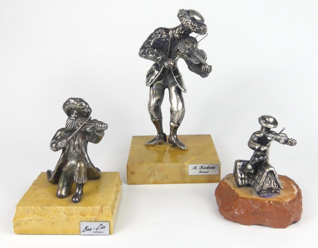 3pc ISRAELI STERLING SILVER FIDDLER SCULPTURES (1 of 8)