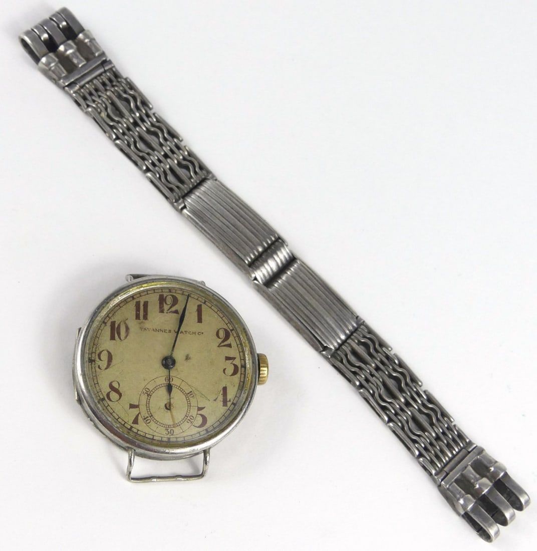 ANTIQUE TAVANNES TRENCH WATCH w 875 SILVER BAND (1 of 5)